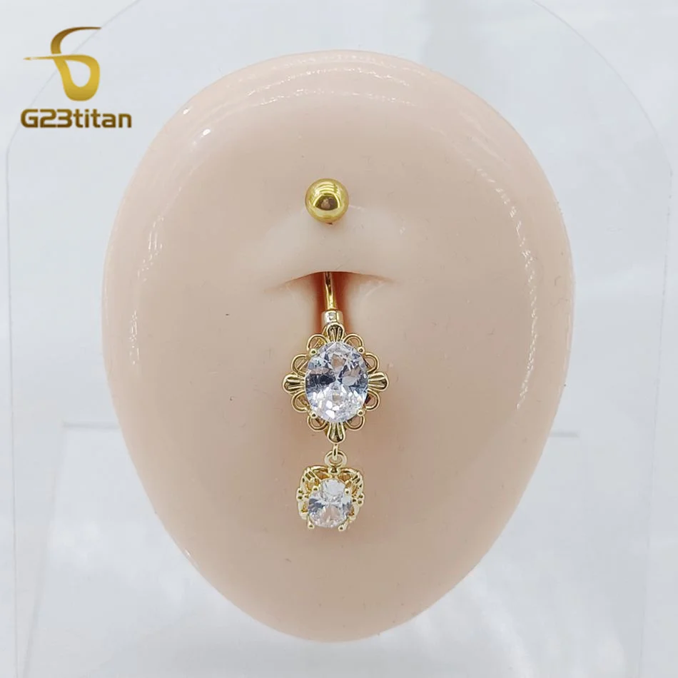 G23titan CZ Zircon Sexy Belly Dance Rings for Women Girls 14G Titanium Curved Barbell Piercing Navel Jewelry Gold Silver Color