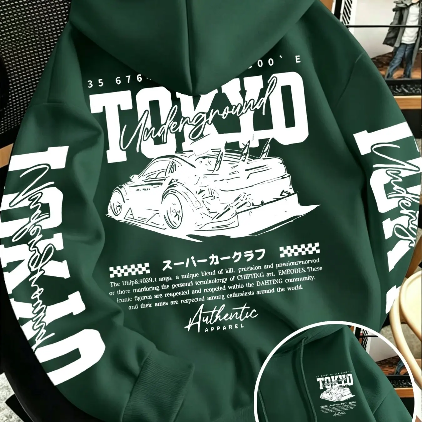 Herren JDM Racing Car Hoodie Tokyo Underground Japanische Streetwear Doppelseitiger Rücken- und Ärmeldruck Oversized Pullover Sweatshirt – Detail 6