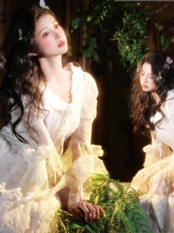 

Винтажное платье с принтом под масляную живопись для фотосессий, тематическая одежда для подростков, эксклюзивная онлайн-фотосъемка, полиэстеровая ткань