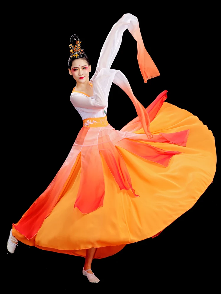 Neue Farbverlauf Farbe Wasser Ärmel klassische Tanz Performance Kleid Fee fließend und erstaunliche Hong Dance Swinging Sleeve Kleid