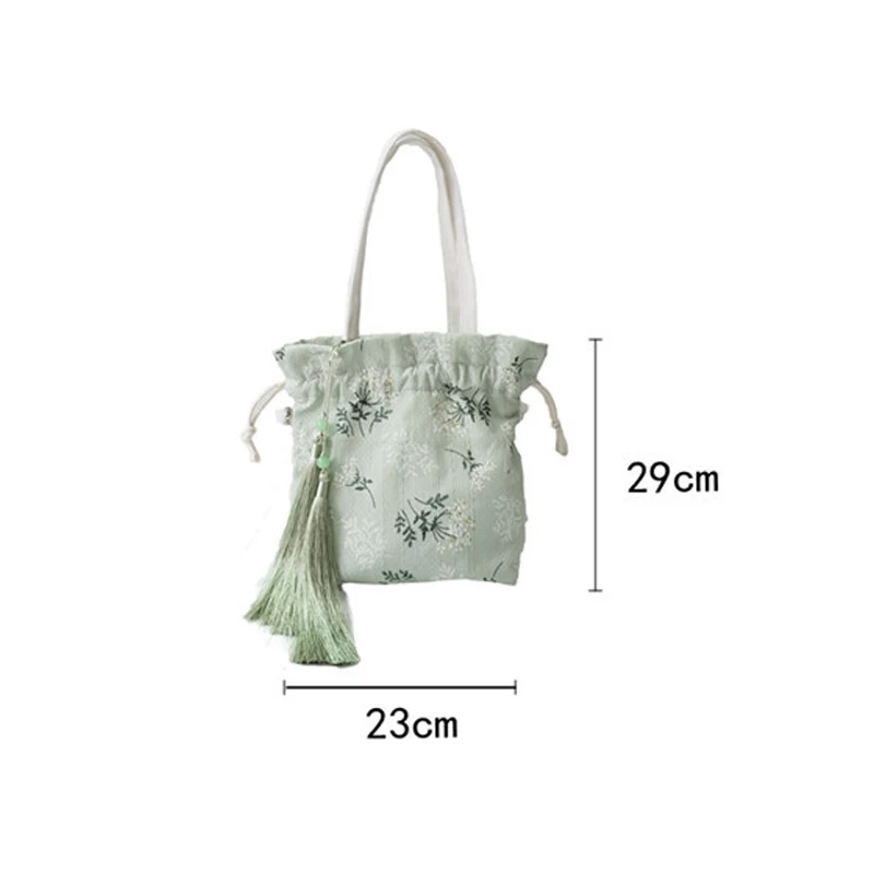 Bamboo Embroidery Chinese Style Purse Wallet Canvas Drawstring Summer Bag Hanfu Handbag Portable with Ancient Clothing Literary