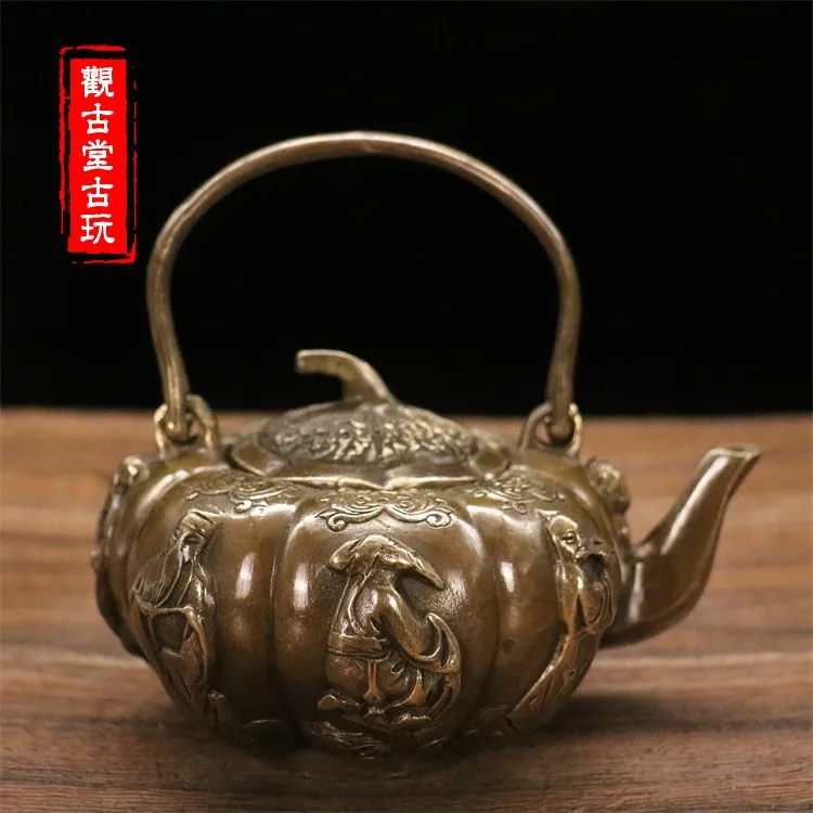 

Brass Lucky Treasure Gold Copper Pot Ornament Kettle Teapot Decoration Craft Collection