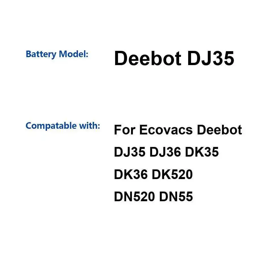 

Аккумулятор для робота-пылесоса Ecovacs Deebot DJ35 DJ36 DK35 DK36 DK520 DN520 DN55 2600 мАч безопасный