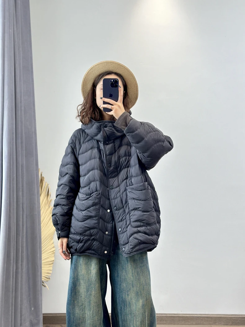 Schinteon Women 90% White Duck Down Jacket Casual Loose Over Size Autumn Winter Light Outwear with Hood Top Quality Coat 2026