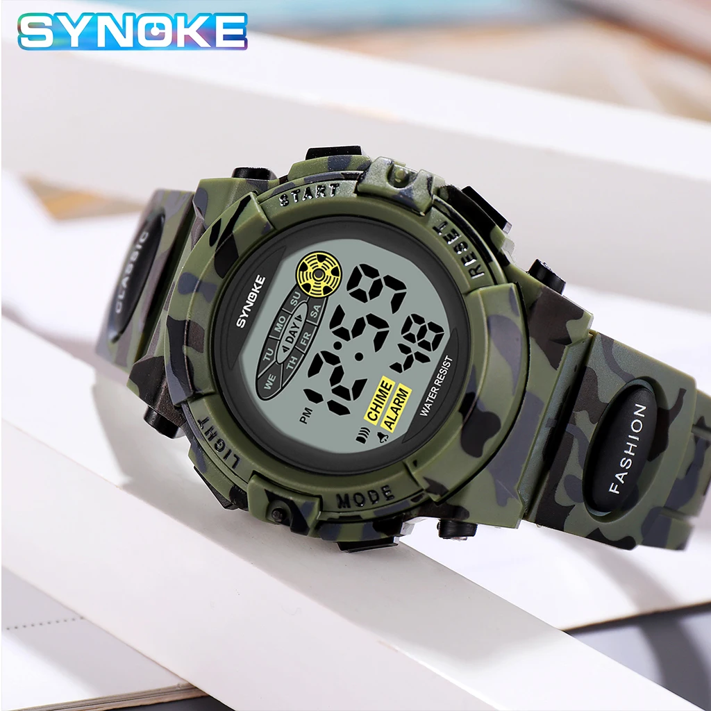 SYNOKE Student Sport Watch For Kids Colorful Electronic Watches Waterproof Clock Children Digital Watch For Boys Camouflage