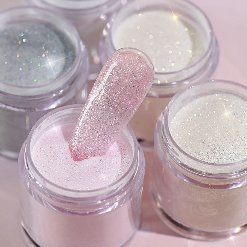 Poudre acrylique rose chair à paillettes, 5 pots, polymère de cristal professionnel pour Extension d'ongles, sculpture de fleurs, manucure, trempage de la poussière