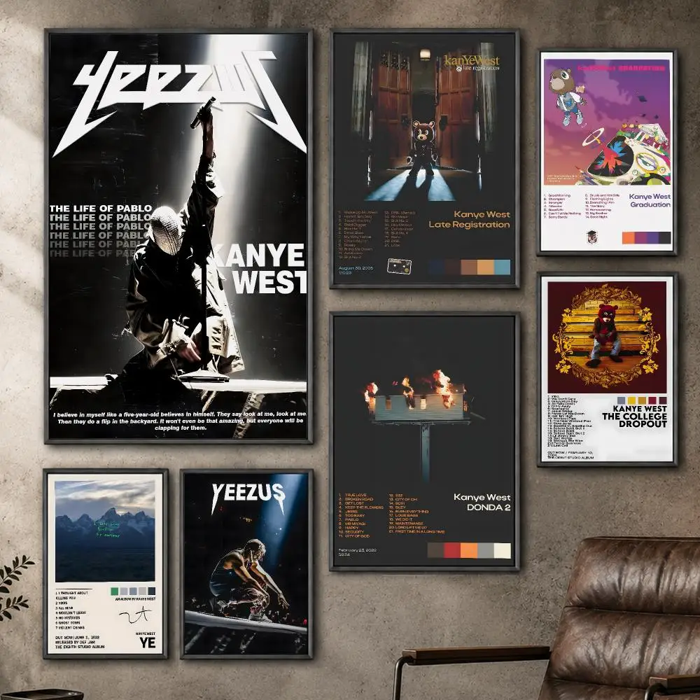 Music Kanye West Rapper Hip Hop Album Poster  PP Self Adhesive Home Garage Dorm Bar Wall Decor Aesthetic Retro Gift