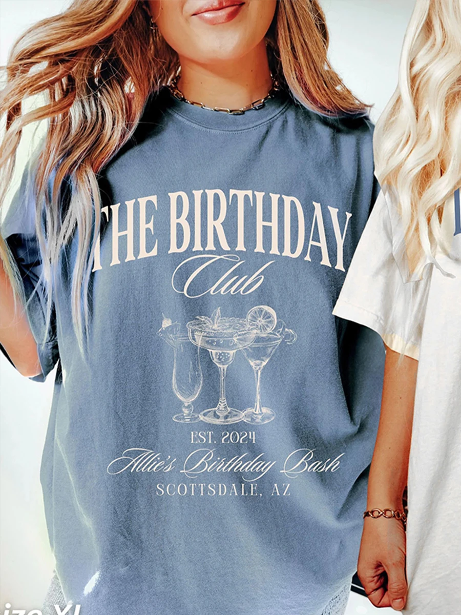 Benutzerdefinierte Geburtstagshemden der Geburtstagsklub Benutzerdefinierte Gruppenhemden Personalisierte Luxus-Geburtstags-lustiges Y2K-Top Tägliche trendige Streetwear