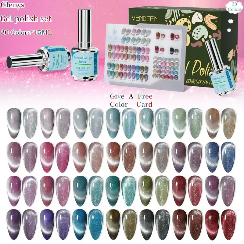 Glenys 30 color nail polish gel net red popular semi permanent immersion gel color matching card nail shop essential varnish set