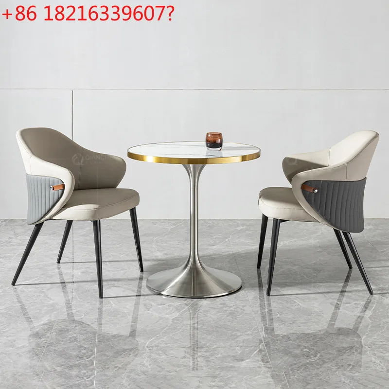 Light luxury stainless steel rock slab small round table commercial hotel restaurant nail salon milk tea cafe table