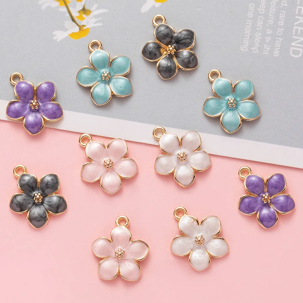 3Pcs Cute Enamel Flowers Charms Colorful Alloy Sakura Pendant For Earrings Necklaces Key Chains Jewelry Making DIY Accessories