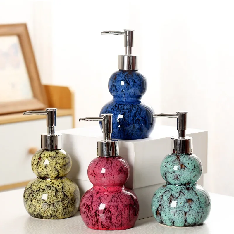 

330ml Soap Dispenser Kiln Transformed Gourd Ceramic Press Bottle Shampoo and Shower Gel Dispensing Bottle Shampoo Dispenser