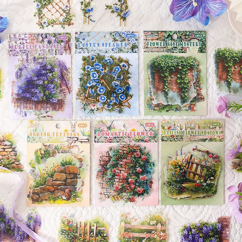 Vintage Secret Garden Die-Cut Stickers for Handmade Journals, Premium PET Decals for Scrapbooking, Cross-Border Crafts