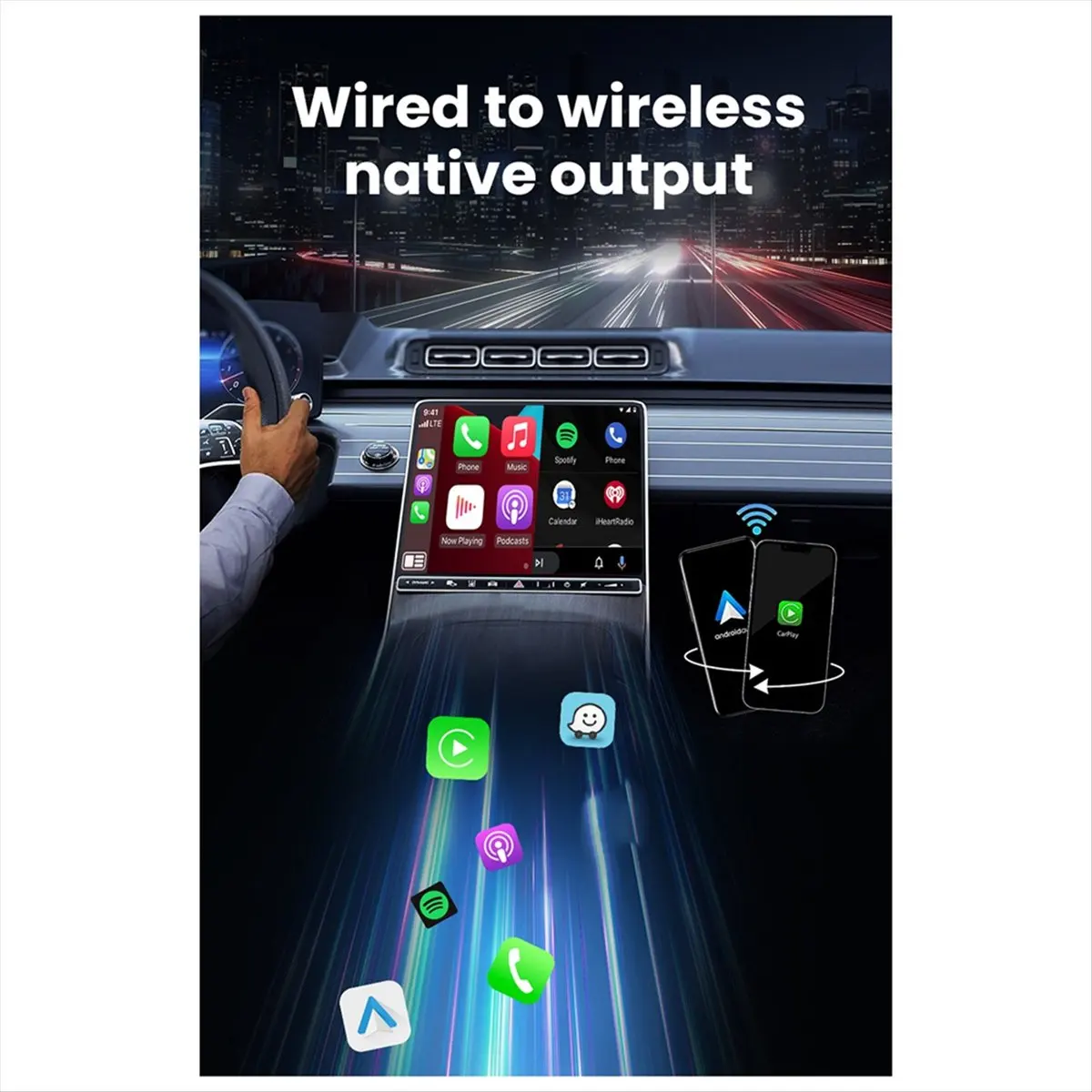 Goodprice Wired to Wireless Carplay & Android Auto 2 in 1 Dongle 2.4/5G WiFi Bluetooth 5.0 for Wired CarPlay Android Auto Cars