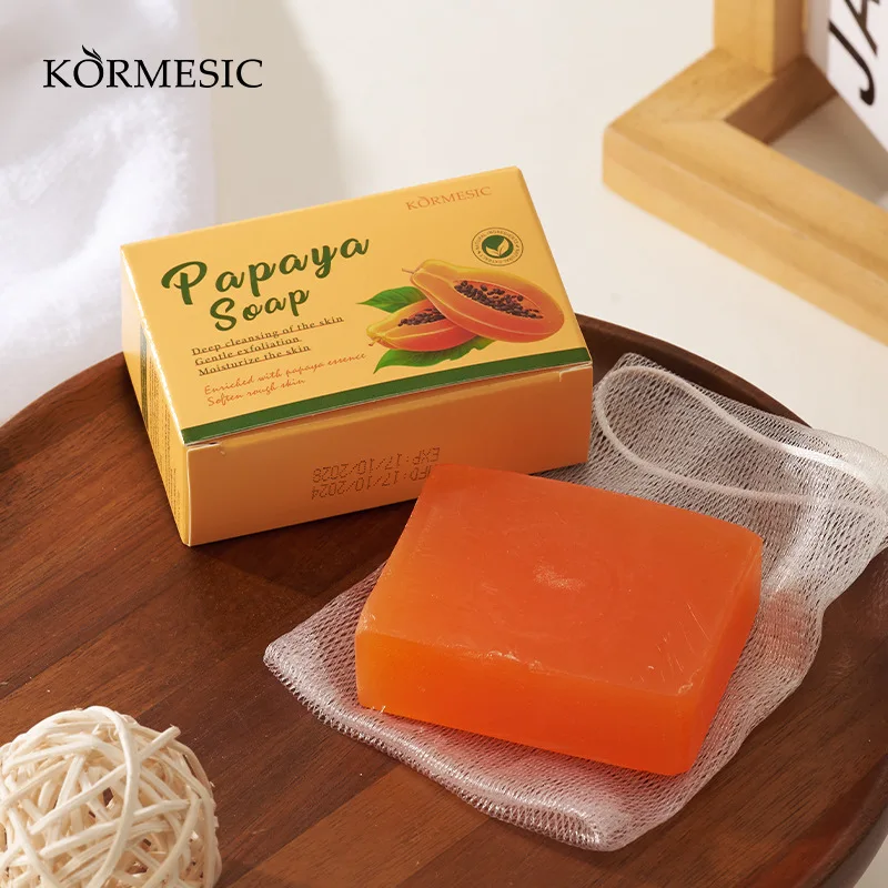 100g KORMESIC Hand Made สบู่มะละกอสบู่อาบน้ําสําหรับทําความสะอาด Anti-acne Whitening Brightening ถอดสิว