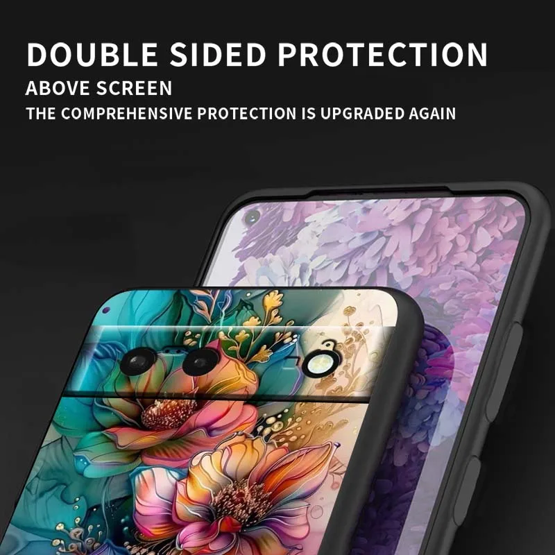 Luxuriöses Blumenmuster für Google Pixel 10 9a 9 8A 8 7 7A 6 6A Pro XL 2024 5G Schwarze weiche TPU-Silikonhülle