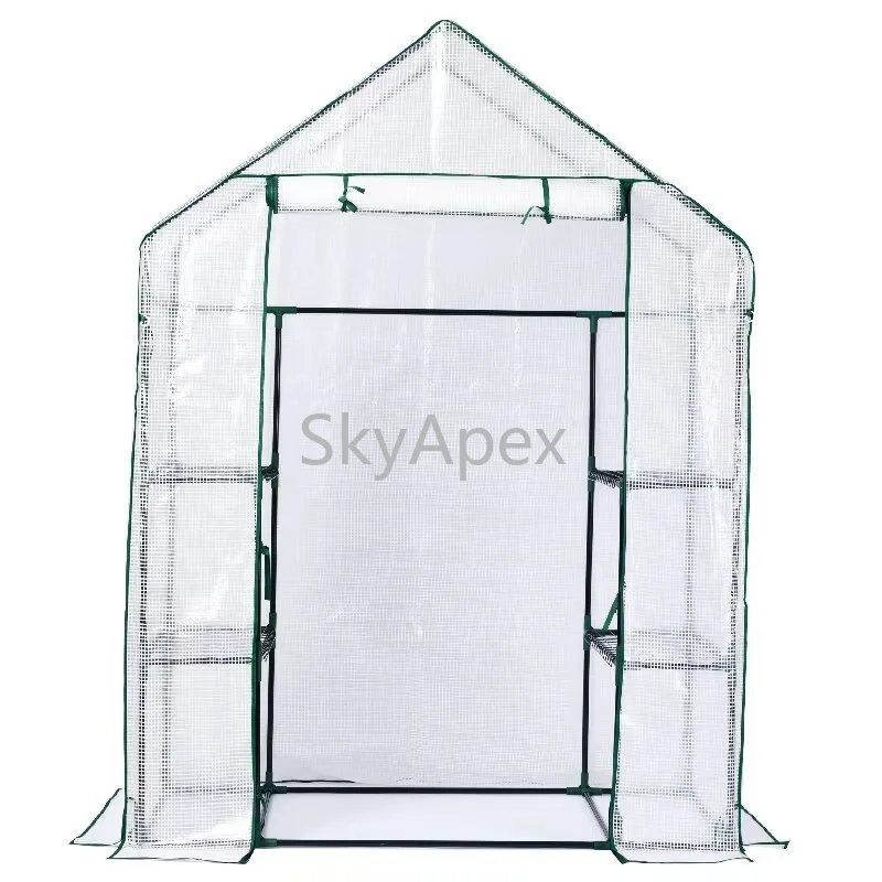 Rumah Kaca Terowongan Multifungsi Modern Berbingkai Logam Hijau, Mudah Dirakit, Untuk Penggunaan Kebun Tanaman di Halaman Belakang