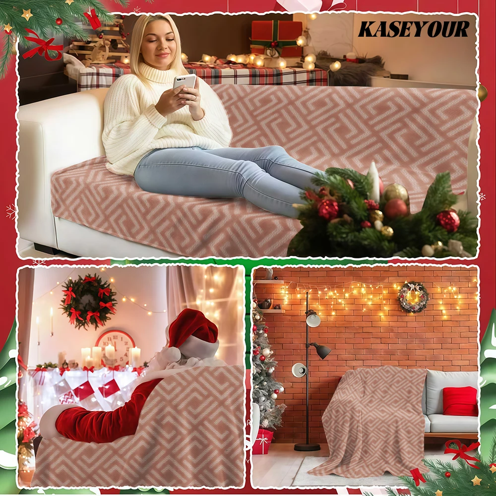 Terracotta Geometric Greek Key Flannel Blanket Soft Fuzzy Plush Cozy Warm Throw for Sofa Bed Couch Home Decor