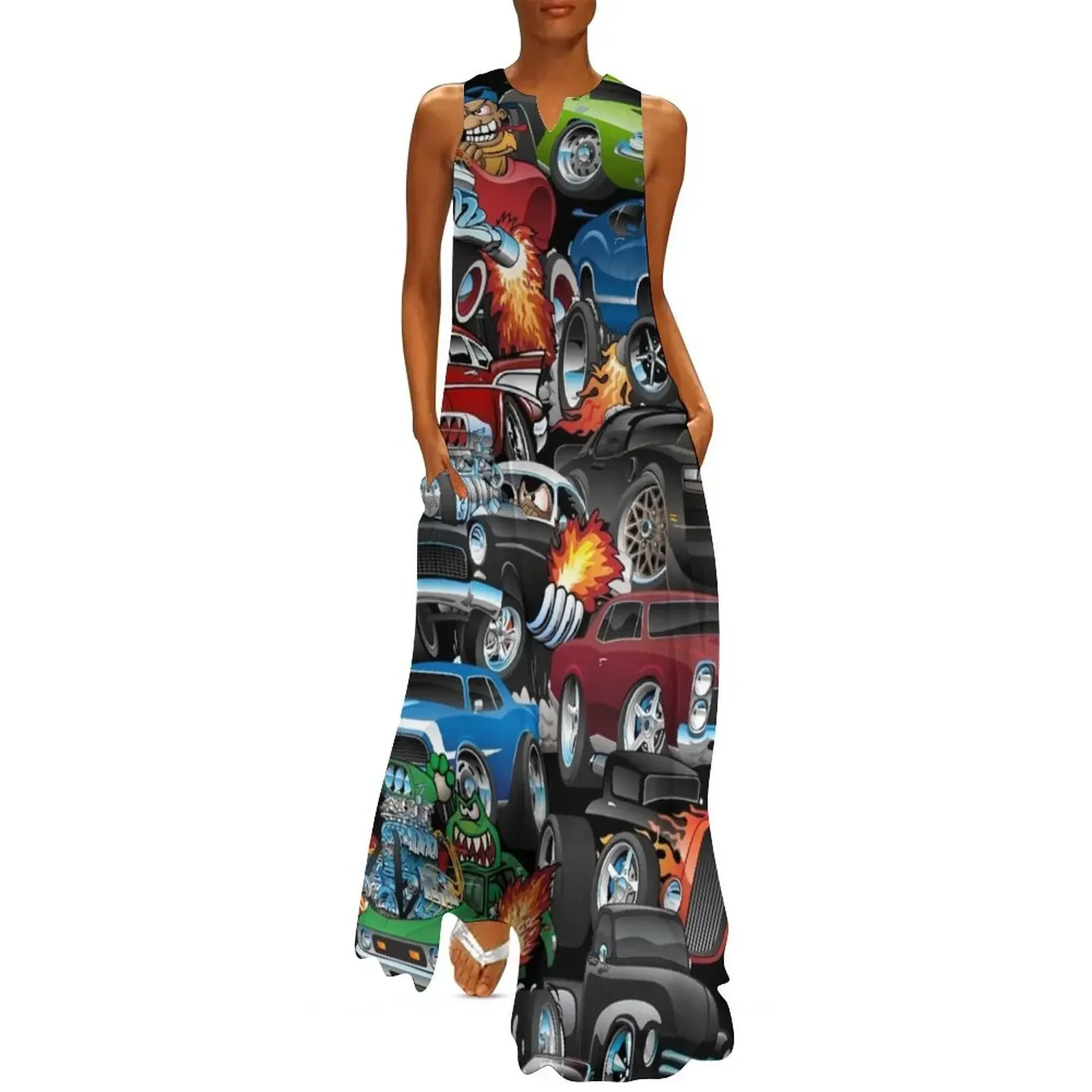 

Car Madness! Muscle Cars and Hot Rods Cartoon Long Dress cute dress Dress