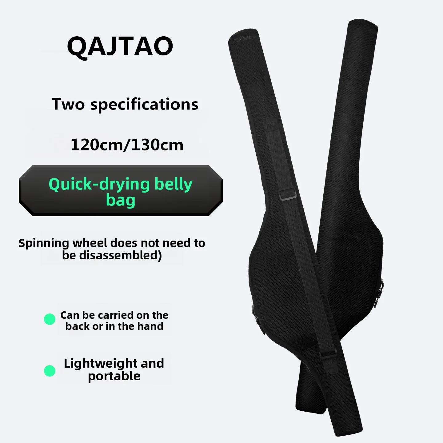 QAJTAO Large capacity single shoulder back pole bag, breathable quick drying road, foldable road bag, big belly pole bag