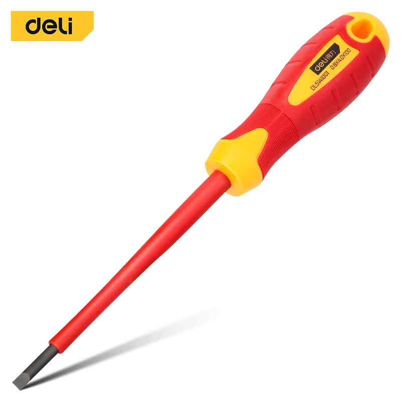 Deli Insulated Screwdriver CRV 1000V Slotted Screwdriver Repair Tool Flat Cross Screw Driver Hand Tool 1pcs 3mm 4mm 5.5 mm