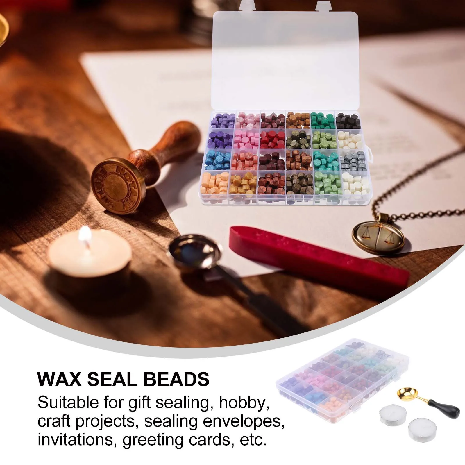 

600Pcs Wax Seal Beads 24 Color Retro Octagon Sealing Kit for Envelopes Invitations Greeting Cards Smokeless Eco Friendly