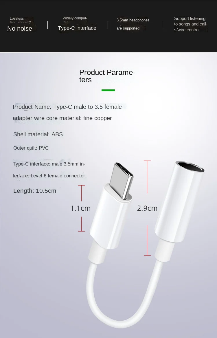 Cable adaptador de auriculares tipo C para teléfono móvil, Adaptador de Audio a 3,5 tipo C, accesorios para teléfono móvil
