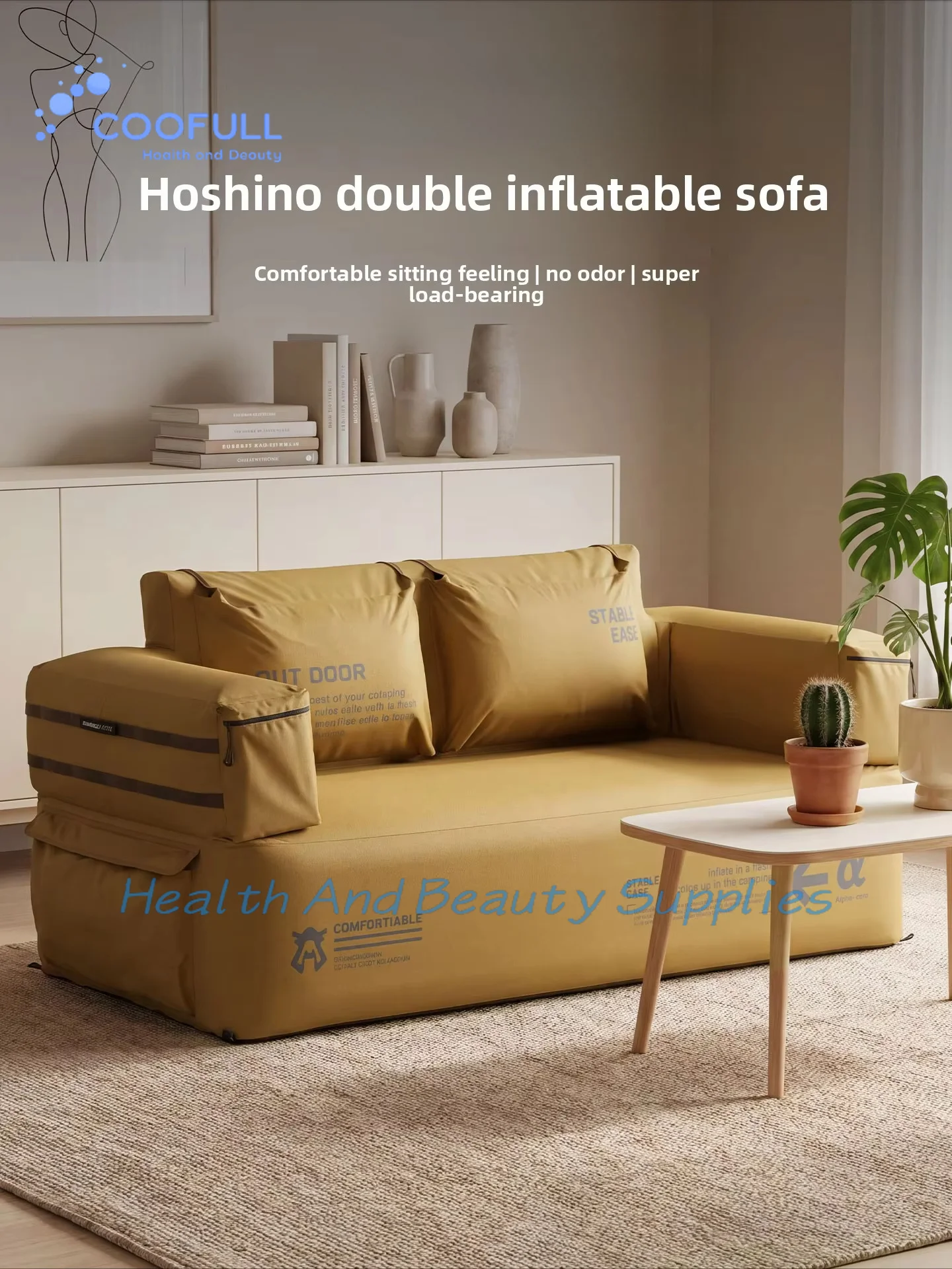 Coofull Double High-end Inflatable Sofa Indoor Lazy Music Festival Chair Portable Camping Self-Inflating Couch Built-in Air Pump