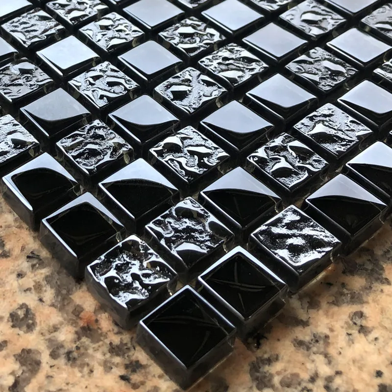 Black Mosaic Crystal Glass TV Background Wall Bathroom Living Room Kitchen Bar Villa Swimming Pool Building Materials Brick