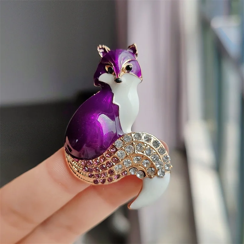Fashion Rhinestone Enamel Fox Brooches For Women Unisex Cartoon Cute Animal Party Casual Brooch Pins Friend Gifts