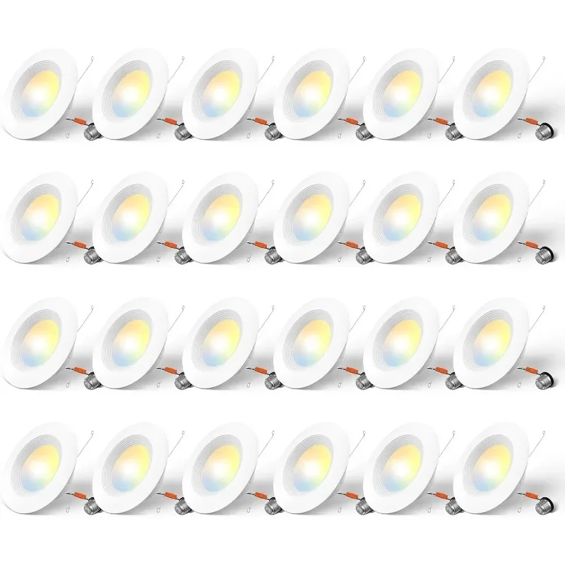 24 عبوة من إضاءة LED 5/6 بوصة 5CCT، قابلة للتعتيم، 12.5 واط = 100 واط، 950LM، 2700 كيلو/3000 كيلو/4000 كيلو/5000 كيلو/6000 كيلو قابلة للاختيار