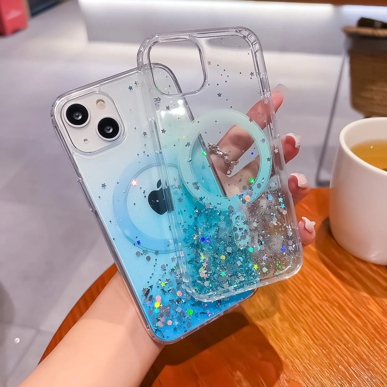 Luxury Wireless Charging Magsafe Glitter Transparent Phone Case For iPhone 11 12 13 14 Pro Max XS X XR 7 8 Plus Mini Soft Silico