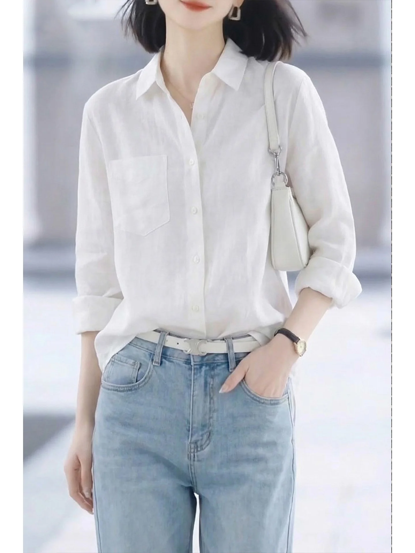 Summer Loose Fit Women's Linen Shirt Thin Cotton Linen Blend Slimming Lightweight Casual Style Sun Protection Fashion Top