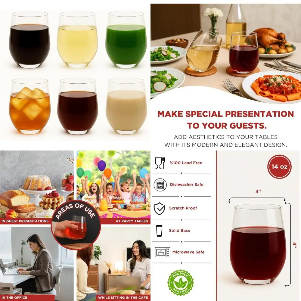 

Набор из 24 бокалов для вина без ножек, 12 унций — идеально подходит для коктейлей, красного и белого вина, скотча, стаканов для сока — идеально подходит для дома и бара