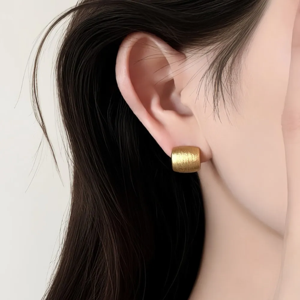 PANJBJ 925 Sterling Silver Golden Geometry Studs Earrings For Women Frosted Texture Design Classic Jewelry Party Gift Wholesale