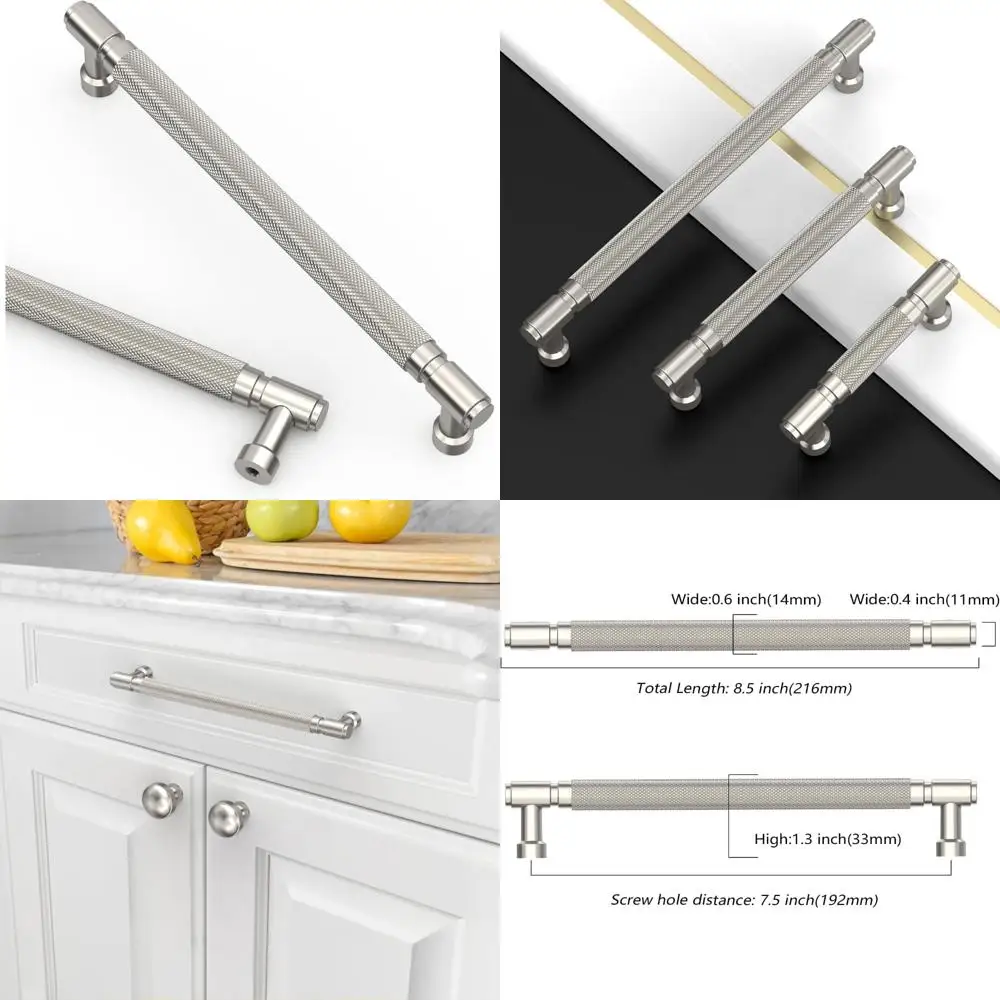 

Asidrama, 10 шт., 7,5 дюйма (192 мм), матовый атласный никель, ручки для шкафа с накаткой, ручки для кухонного шкафа, ручки для кухонного шкафа, кухонная кабина