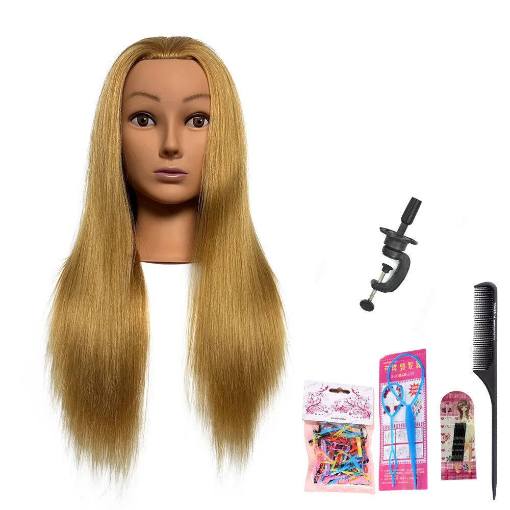 

18 Inch 80% Human Hair Mannequin Head, Heat Resistant Golden Straight Hair Cosmetology Training Head for Braiding Curling