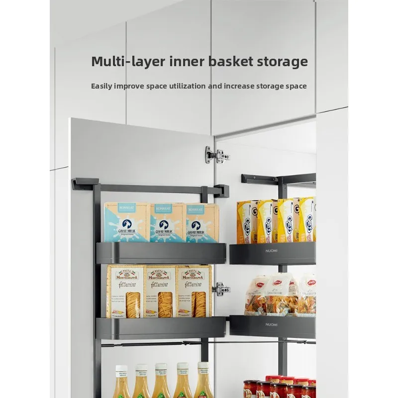Kitchen cabinet high cabinet pull basket, multi-layer big monster snack locker aluminum alloy seasoning pull basket