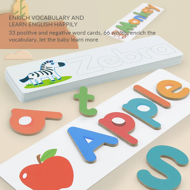 Hot Sale Spelling Words Puzzle Game Educational Toy for Children Smooth Letter Cards for Children English Alphabe Learning Toys