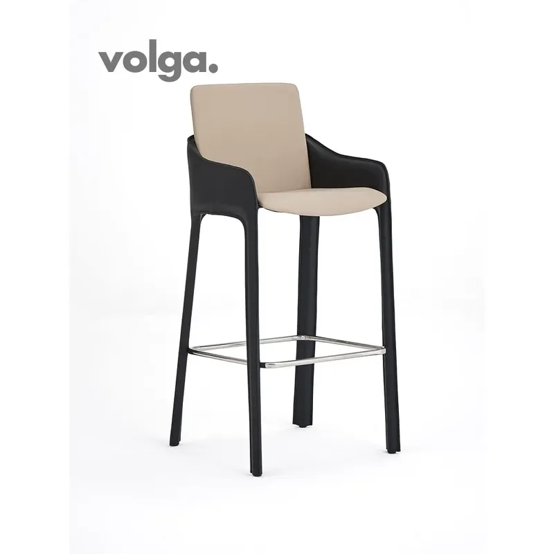 Italian Minimalist Saddle Leather Bar Chair – High-End Designer High Stool with Armrest, Durable for Home/Kitchen/Bar