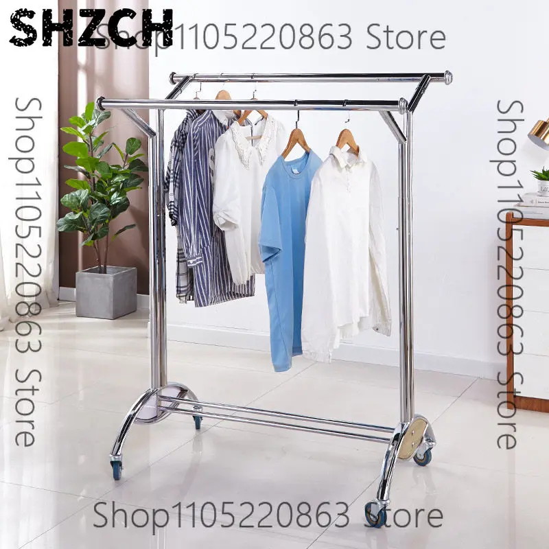 Clothing store with wheel telescopic fold E stack display hanger wooden board parallel bar lifting hanger