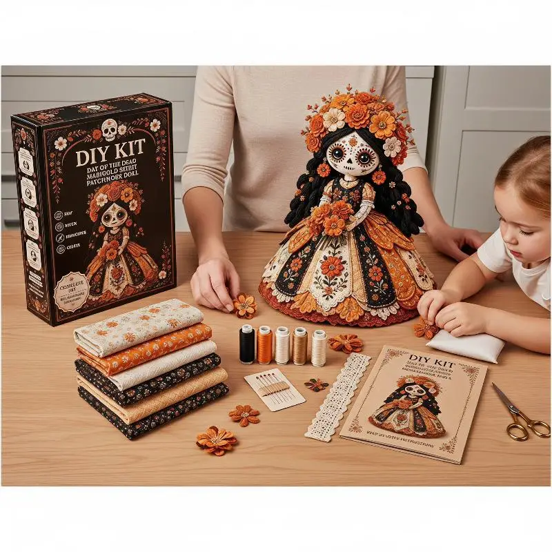 New Day Of The Dead Patchwork Doll DIY Kit Skull Face Handmade Sewing Craft Set, Patchwork DIY Collection Gift For Doll Lovers view 6