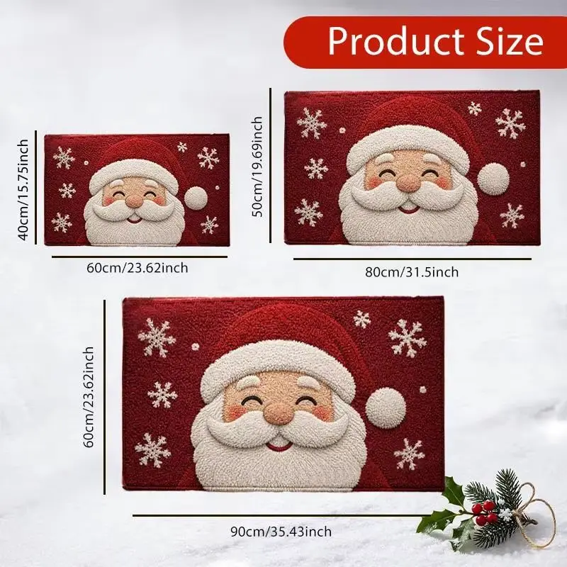 VIKAMA Santa Claus Welcome Mat Winter Non Slip Absorbent Washable Door Mat for Indoor Outdoor Christmas Holiday Decor