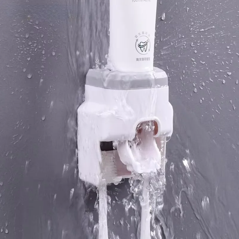 Automatic Toothpaste Dispenser Set Wall-Mounted Extruder Toothbrush Holder Bathroom Accessories Gadget Accessories