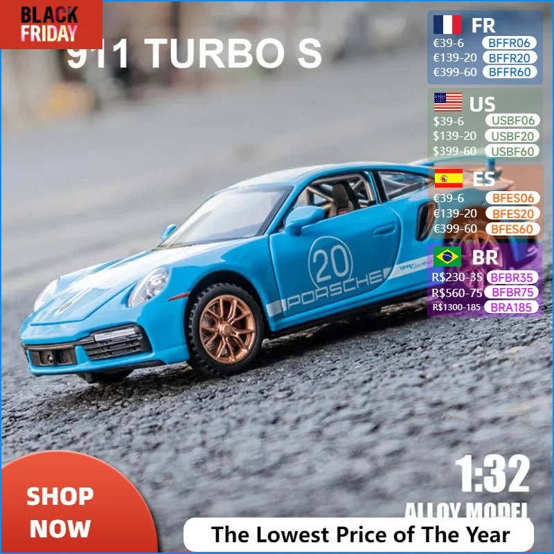 1:32 Porsche 911 Turbo S Alloy Racing Car Model Diecasts Toy Vehicles Metal Sports Supercar Model For Kids Childrens Toys Gifts