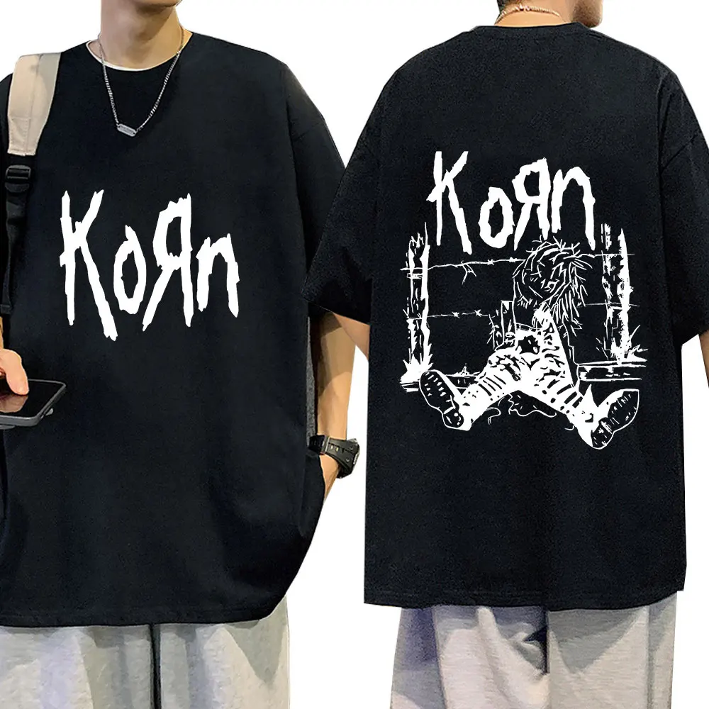 Men Summer Cotton T-Shirt Fashion Top Tees Male Casual Short Sleeve Clothing Korn Music Streetwear Rock Band Unisex Short Sleeve