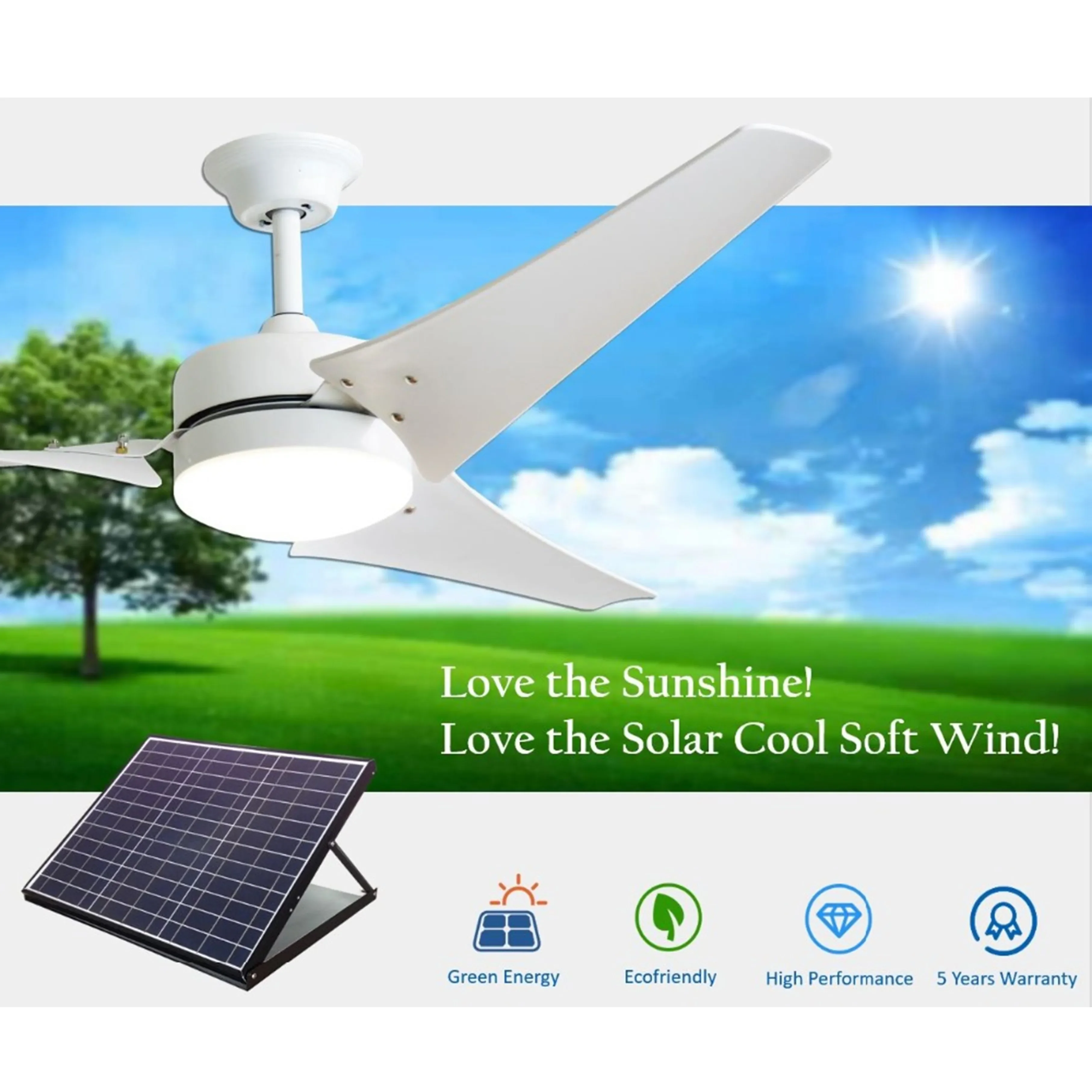 

Remote Control Day Night Cooling Lighting Solar Roof Fan Sunny Attic Air Ventilation Tools 60'' 3-Blade Modern DC AC Ceiling Fan