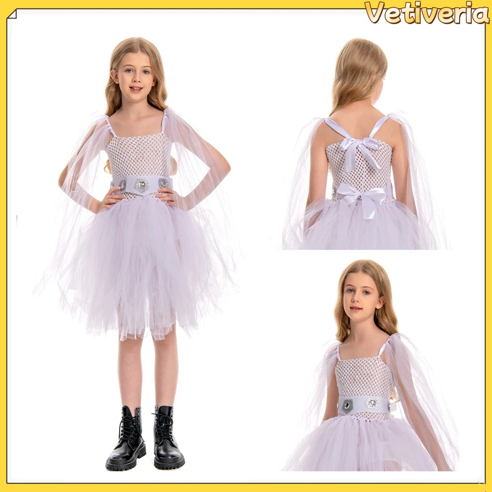 Leia Princess Cosplay Princess Kids Tutu Dress Costume Children Battle Space Roleplay Outfits Girl Halloween Carnival Party Suit