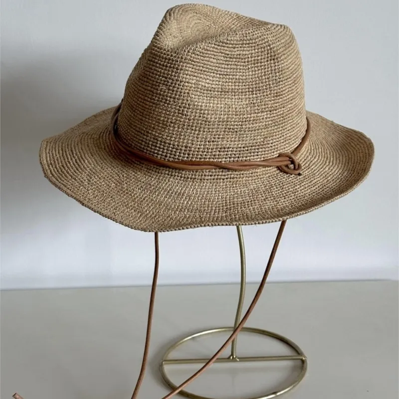 

Handmade jazz hat cowhide rope decorated outdoor casual women men's does not bog down