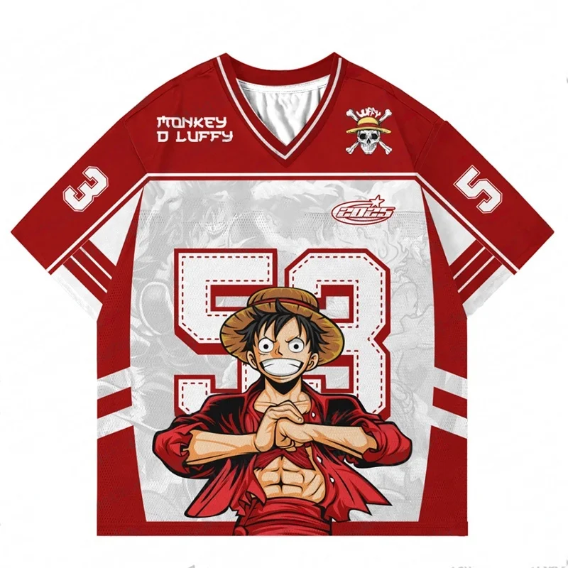 Bandai 2026 One Piece Monkey D. Luffy Anime Football Suit Summer Breathable Jersey Retro Fashion Sports Family Matching